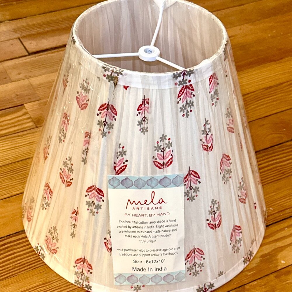 NWT, Pink, Green and White Lamp Shade, Hand-Made, 6" x 12" x 10" - Picture 2 of 6